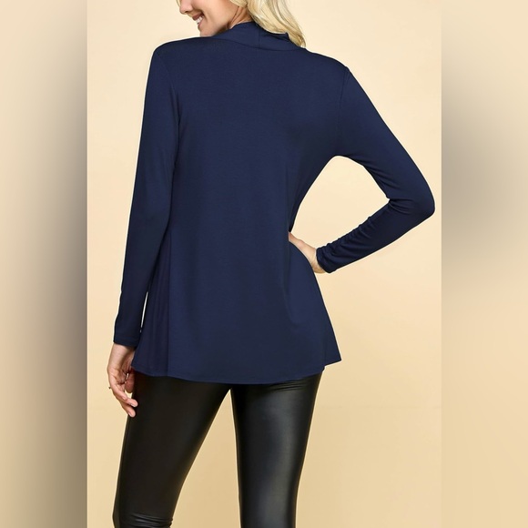 Open Front Drape Lightweight Duster High Low Hem Long Sleeve Cardigan -navy - Picture 3 of 7